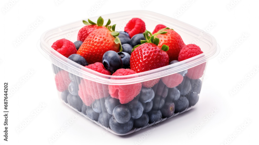 Fresh Strawberries and Blueberries in a Disposable Container - Close-Up Fresh Strawberries and Blueberries in a Disposable Container - Close-Up