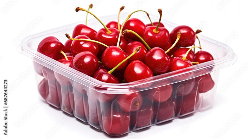 Fresh Red Cherries in a Disposable Container: A Close-Up Shot