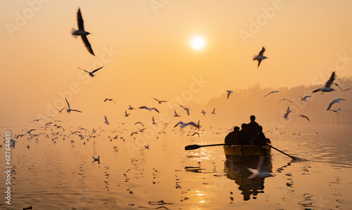 Photography Scenic Boat ride at Yamuna Ghat of New Delhi, India
