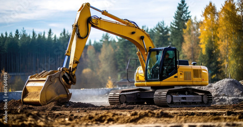 Industrial Excavator Driving To Complete Work Tasks