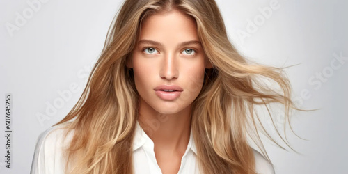 young woman, portrait, long blond hair, beautiful woman