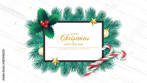 Merry christmas banner template design with decorative christmas light bulb.