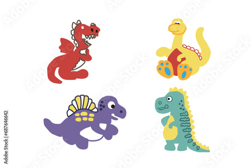 Hand drawn cute cartoon dinosaur icons for children