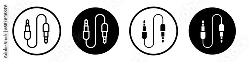 Audio Cable icon set. microphone jack cord vector symbol. guitar aux plug sign. music headphone wire sign in black filled and outlined style. photo