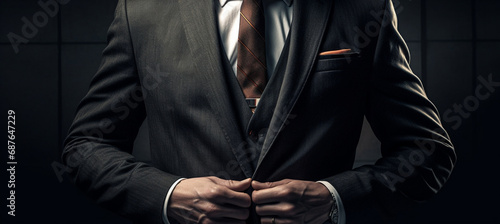 The uniform of the successful businessman: jacket, tie and the power of black. The black suit as a symbol of authority and refinement in men's professional clothing.