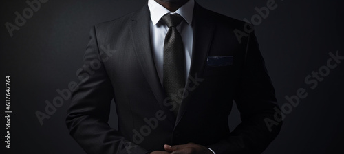 The uniform of the successful businessman: jacket, tie and the power of black. The black suit as a symbol of authority and refinement in men's professional clothing.