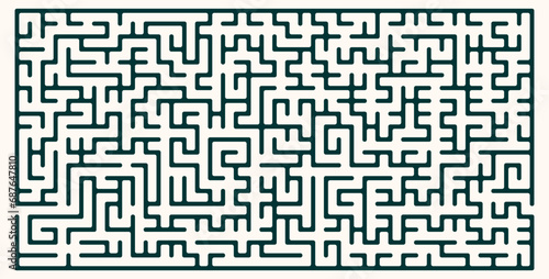 Labyrinth vector graphic. Rectangle shape maze (labyrinth) game illustration.