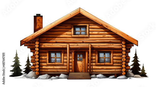 Log cabin house, isolated. Cartoon illustration © MelissaMN