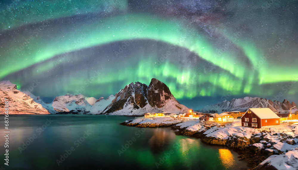 Hamnøy's Enchanting Night Sky with Aurora Borealis