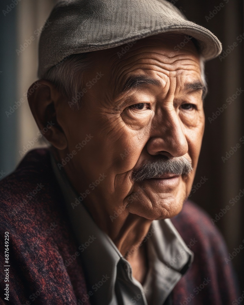 Fototapeta premium An elderly Chinese man with a mustache wearing a cap