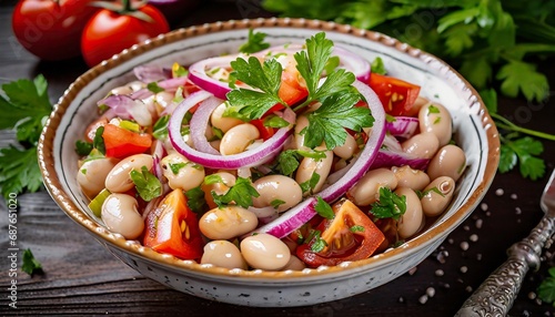 Turkish Gastronomy - Piyaz - Turkish Bean Salad with Onions, Tomato and Peppers