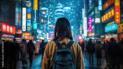 A woman at Shibuya Street at Night