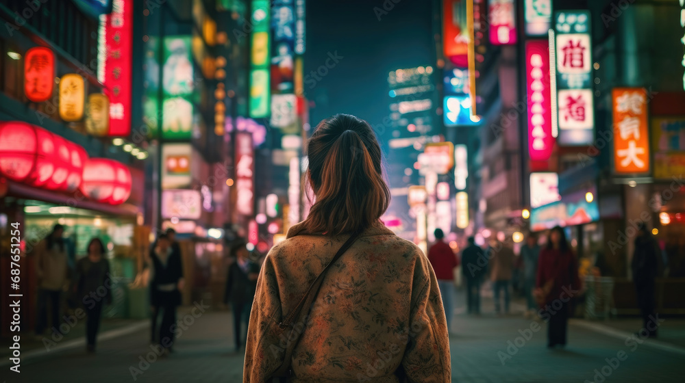 A woman at Shibuya Street at Night A woman at Shibuya Street at Night