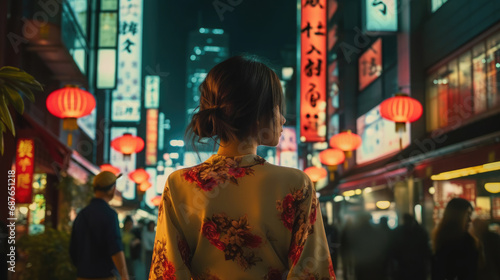 A woman at Shibuya Street at Night