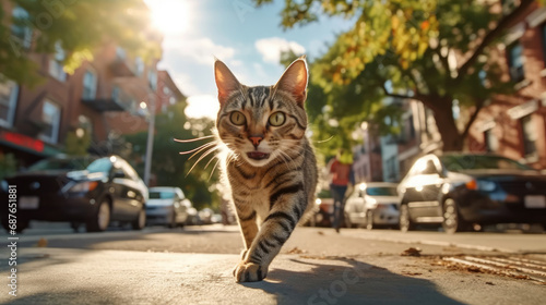 Fototapeta Naklejka Na Ścianę i Meble -  Cats were running around playfully on the street
