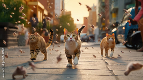 Fototapeta Naklejka Na Ścianę i Meble -  Cats were running around playfully on the street