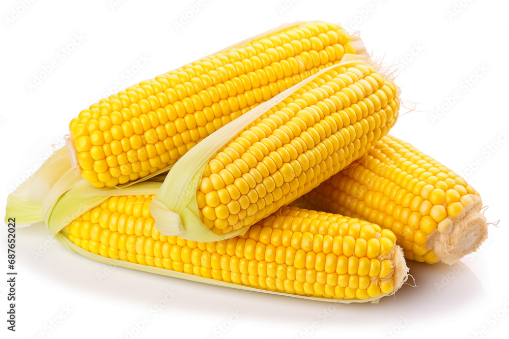 Fresh yellow corns isolated on white background. Fresh yellow corns isolated on white background.