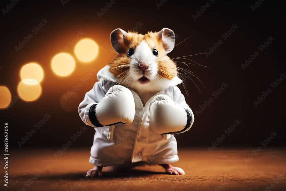 Anthropomorphic mouse character with white boxing gloves, generative ai illustration - obrazy, fototapety, plakaty 
