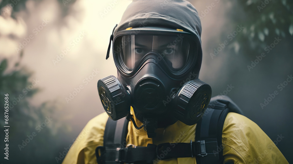 A guy from the pest control service takes center stage, donned in a white protective suit and mask A guy from the pest control service takes center stage, donned in a white protective suit and mask
