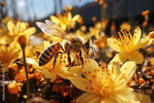 honey bees and flowers in a...
