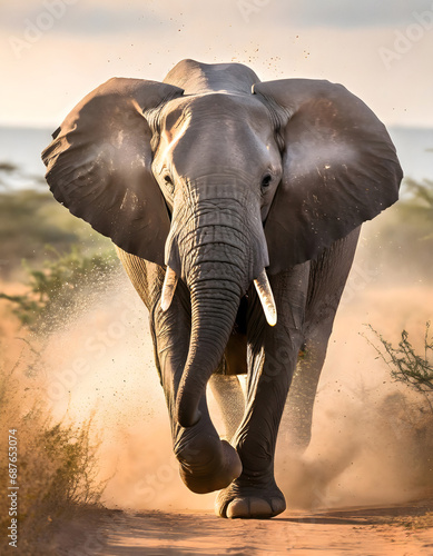 Elephant running towards the camera
