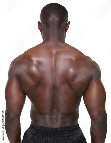 Rear view of back of muscular black male photo
