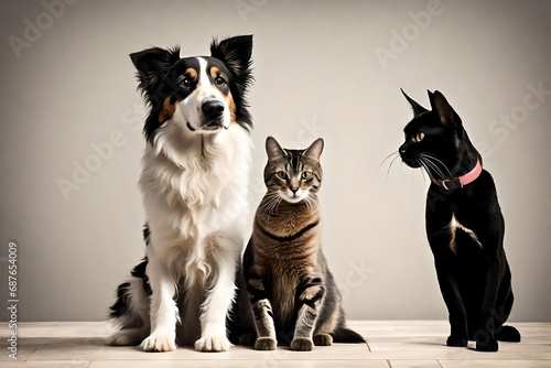  Silhouette of the dog and cats  photo