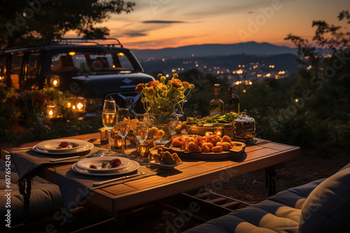 Transport your audience into a realm of tranquility with a curated collection of evening picnic photos, featuring your brand as an integral part of the serene scene.