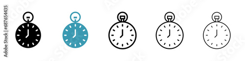 Pocket watch vector illustration set. Old vintage clock symbol. Pocketwatch icon in black and white color.
