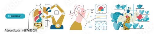 Bio Technology -modern flat vector concept illustration of improving aspects of healthcare, agriculture, environmental sustainability, industrial processes. Metaphor of bridging Science and Nature
