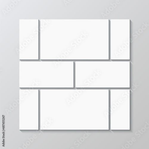 Photo triangles frame. Album brandboard template. Business presentation mockup. Moodboard collage background. Scrapbook mosaic grid. Mood board layout. Retro photoframe. Vector illustration
