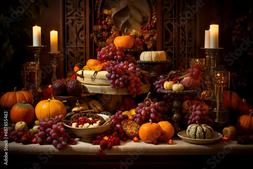 Halloween pumpkin and pumpkins, autumn still life with fruits