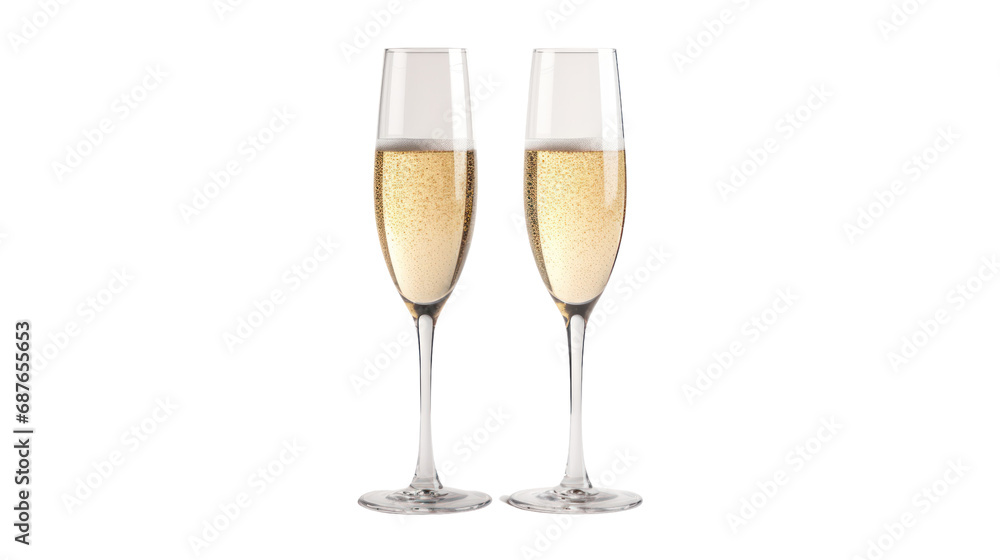 Two champagne glasses ready to welcome the new year. Isolated on transparent background PNG file. Two champagne glasses ready to welcome the new year. Isolated on transparent background PNG file.