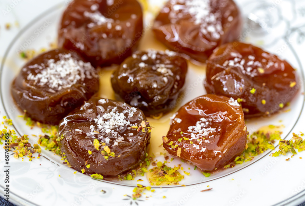 fig jam, Turkish dessert. (Turkish name; incir receli)