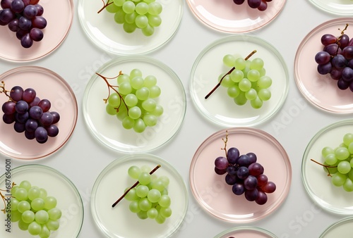a seamless pattern of plates with prints of grapes, minimalist