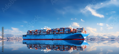 cargo container ship on the sea, logistics and supply chain, ai technology, blockchain, shipping industry, esg