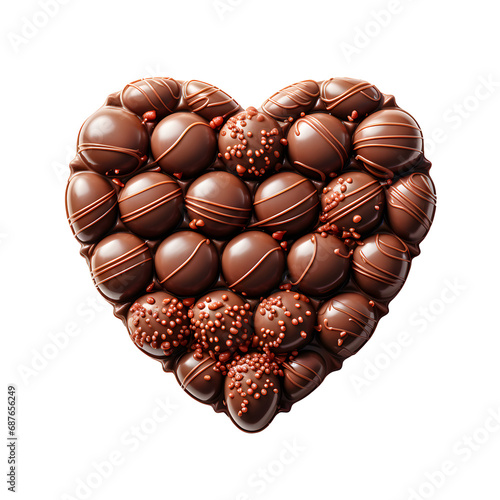 Delicious chocolate heart. Bonbons forming a heart. Gift of love or Valentine's Day. Isolated transparent background, png.