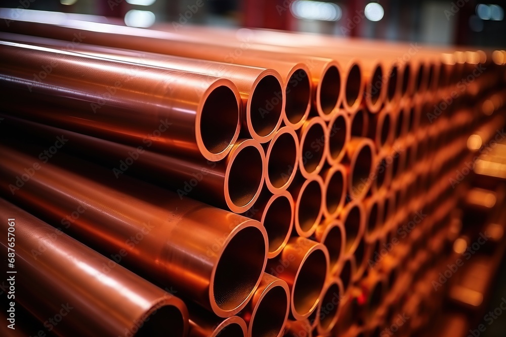 Steel pipes stacked in a warehouse: a neat arrangement of cylindrical metal tubes,for industrial use Steel pipes stacked in a warehouse: a neat arrangement of cylindrical metal tubes,for industrial use