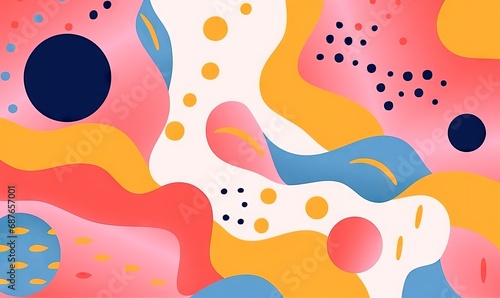 Vibrant Abstract background with colorful shapes and dots on a risograph background. © Banana Images