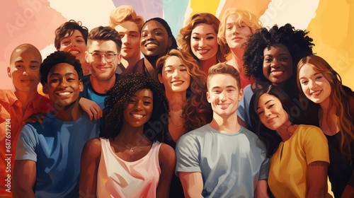 Multicultural group standing together, showcasing diversity and vibrancy. Diversity and unity photo