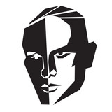 men portrait in vector.flat style poster stencil face.design object for logo sticker avatar print icon