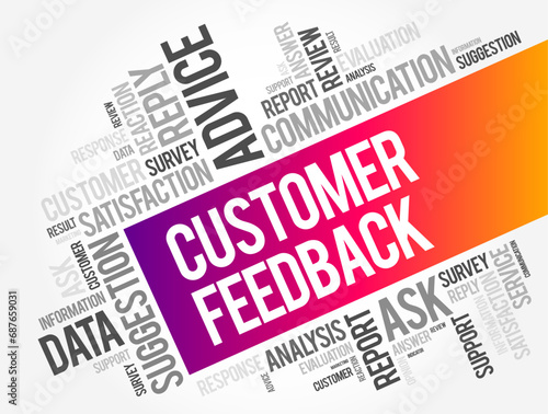 Customer Feedback is information provided by customers about their experience with a product or service, word cloud concept for presentations and reports