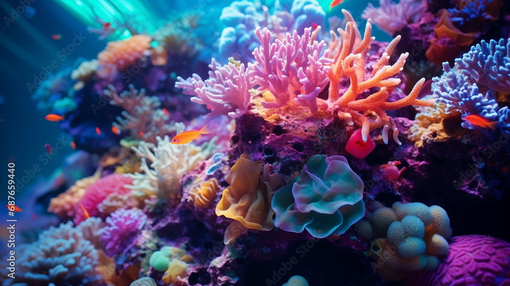 Fototapeta premium Coral reef underwater abstract background marine ecosystem underwater sea view. Wallpaper