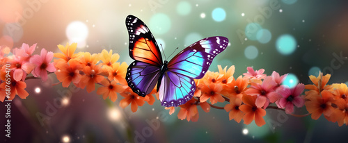 Blue butterfly and orange flowers mug sublimation © noorofmyeyes