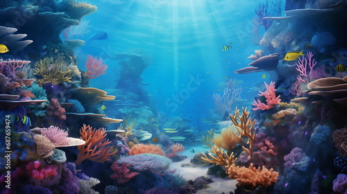 Coral reef underwater abstract background marine ecosystem underwater sea view. Wallpaper © ArtStockVault