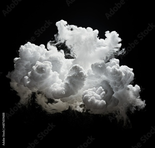 White realistic clouds isolated on black background ai generative