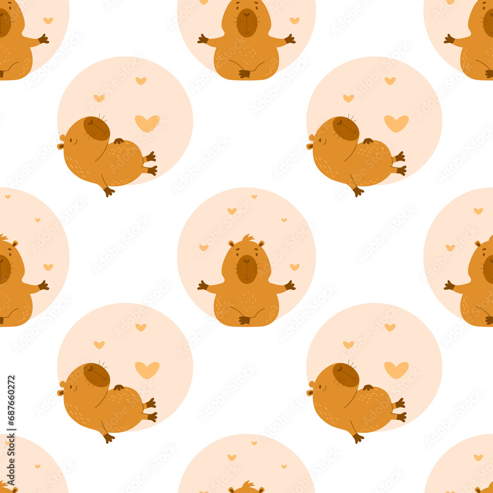 Seamless pattern. sleeping capybara and doing yoga Seamless pattern. sleeping capybara and doing yoga