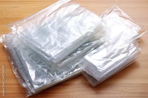 Set of transparent wrinkled plastic on a table