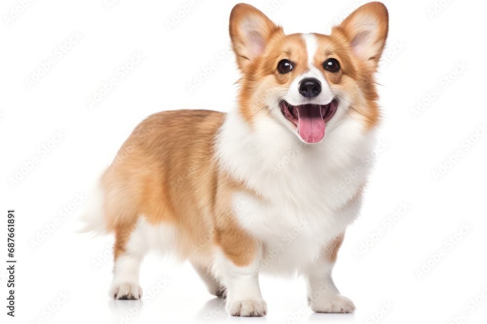 Happy cute puppy welsh corgi isolated on white background