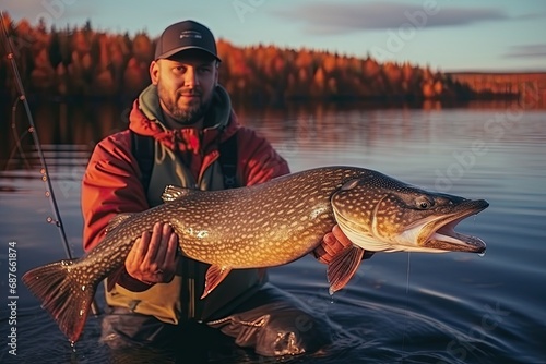 Fisherman holding trophy Pike